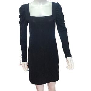 Divided By H&M Black Sparkly Puff Sleeve Glitter Bodycon knee Length Dress L